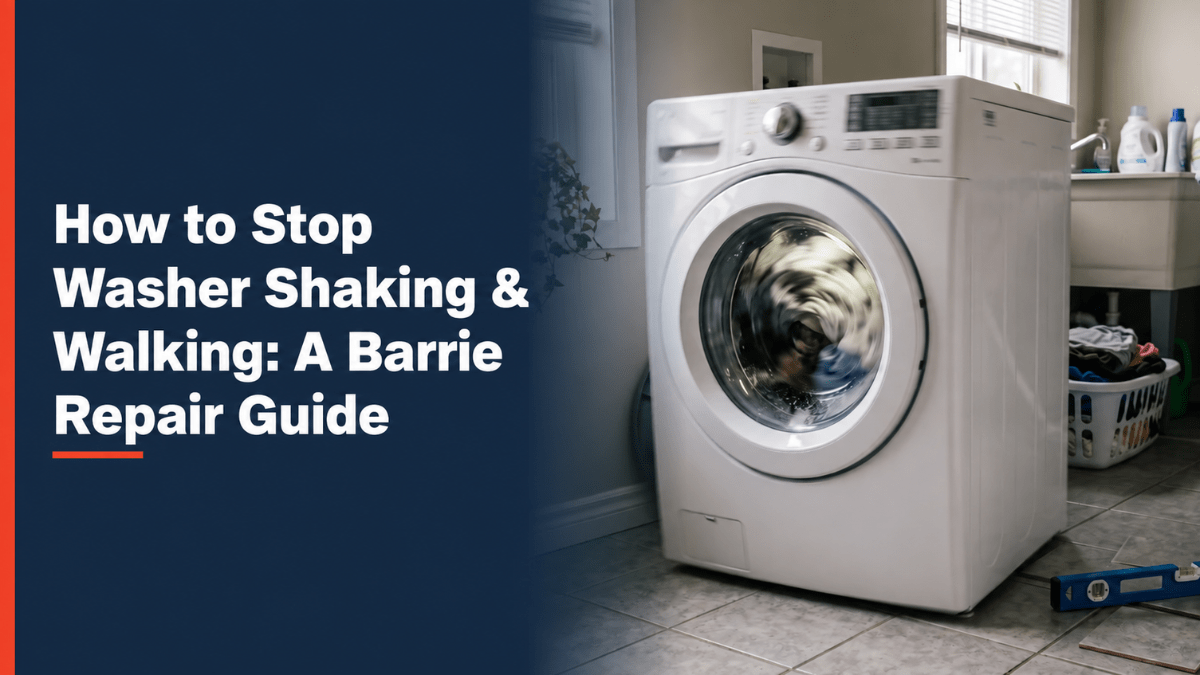 Front-load washing machine shaking in a Barrie home laundry room