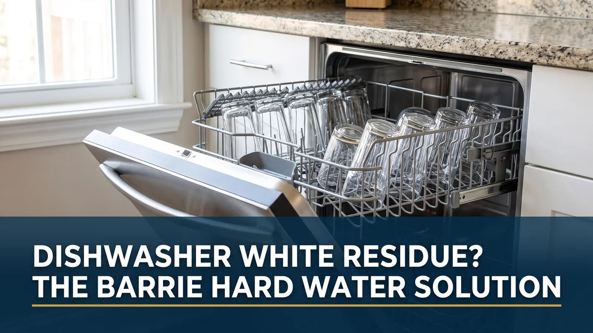 Open dishwasher with clear glasses, illustrating the fix for dishwasher white residue in Barrie