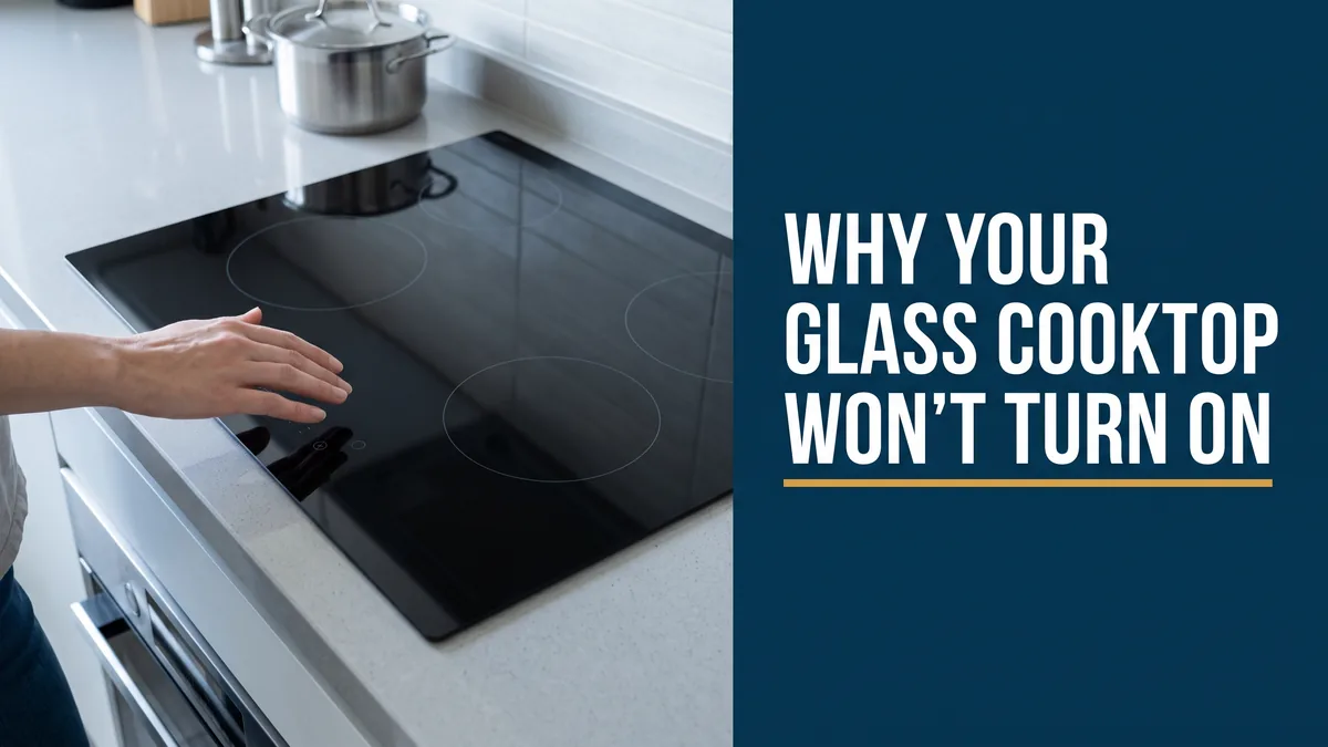 Dark unresponsive black glass cooktop with a hand over the touch controls, showing a glass cooktop that won't turn on