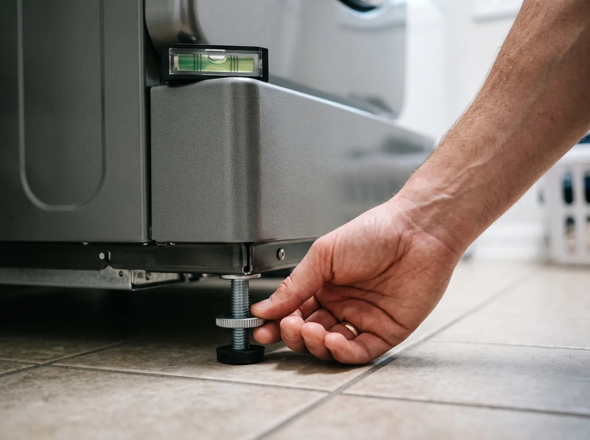 Adjusting the leveling feet under a front-load washing machine